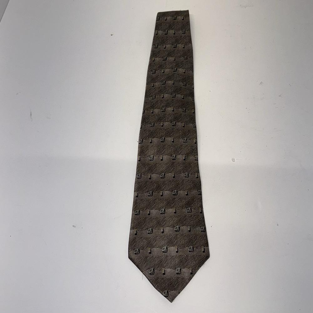 Silk Pierre Cardin Men's Necktie Brown Musical Notes Novelty Pattern Dress Tie